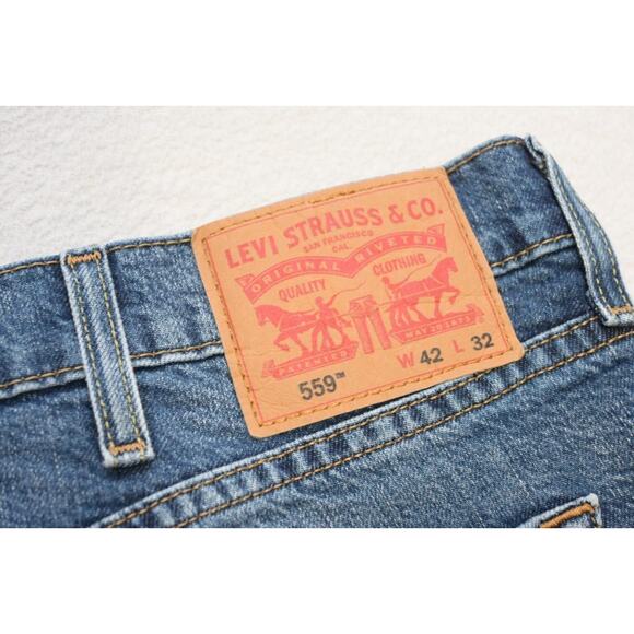 Levi's 559 Relaxed Straight Fit Rugged Blue Denim Jeans Mens Sz 42 x 32 - Picture 1 of 10